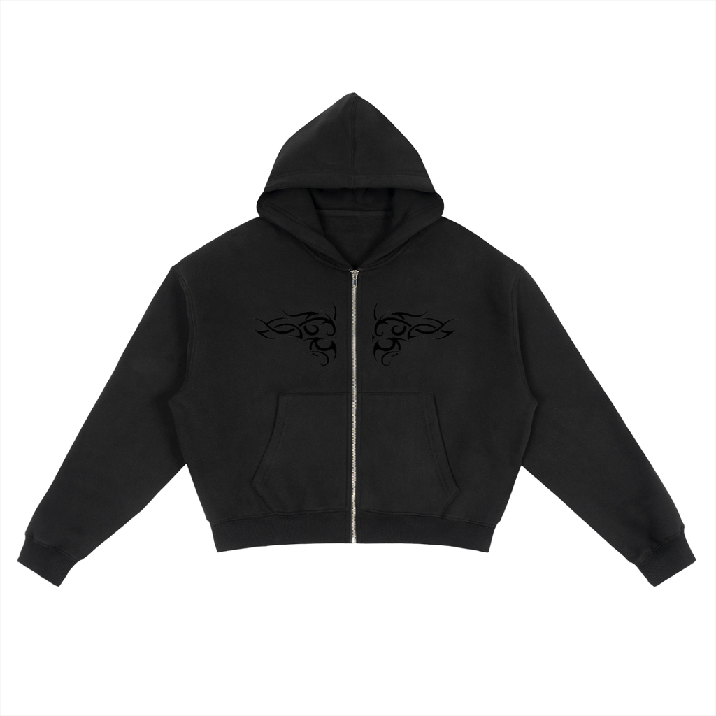 Tattoo Fleece Zip-Up Boxy Hoodie