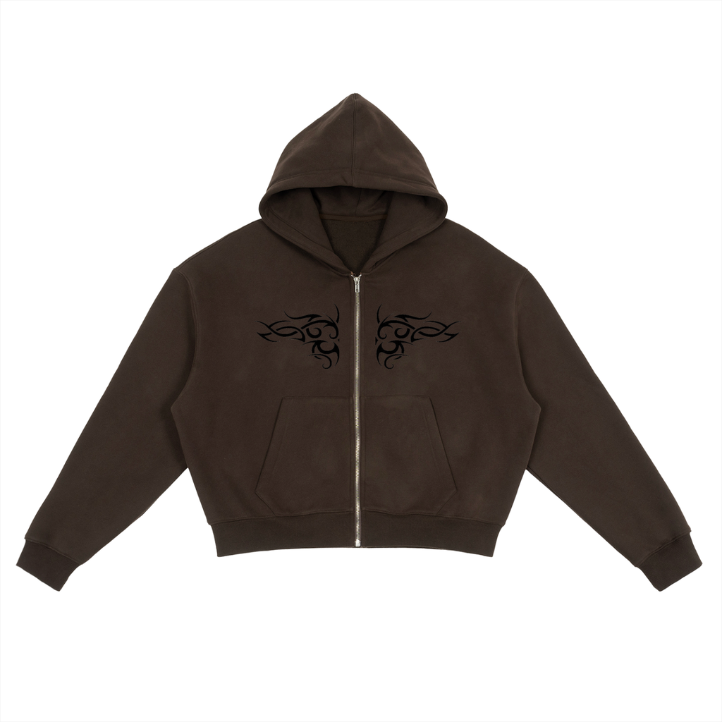 Tattoo Fleece Zip-Up Boxy Hoodie