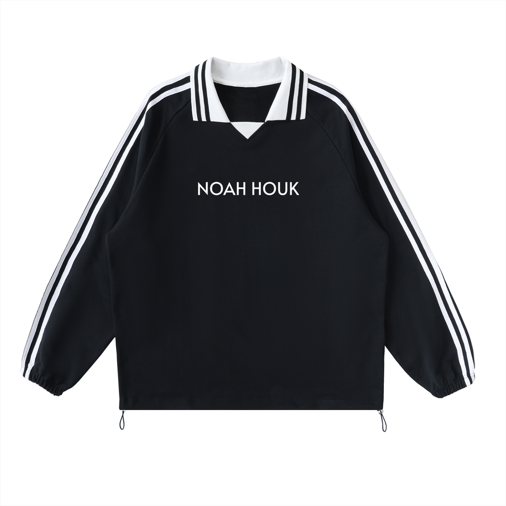 Noah Houk Contrast Striped Lapel Collar Sweatshirt