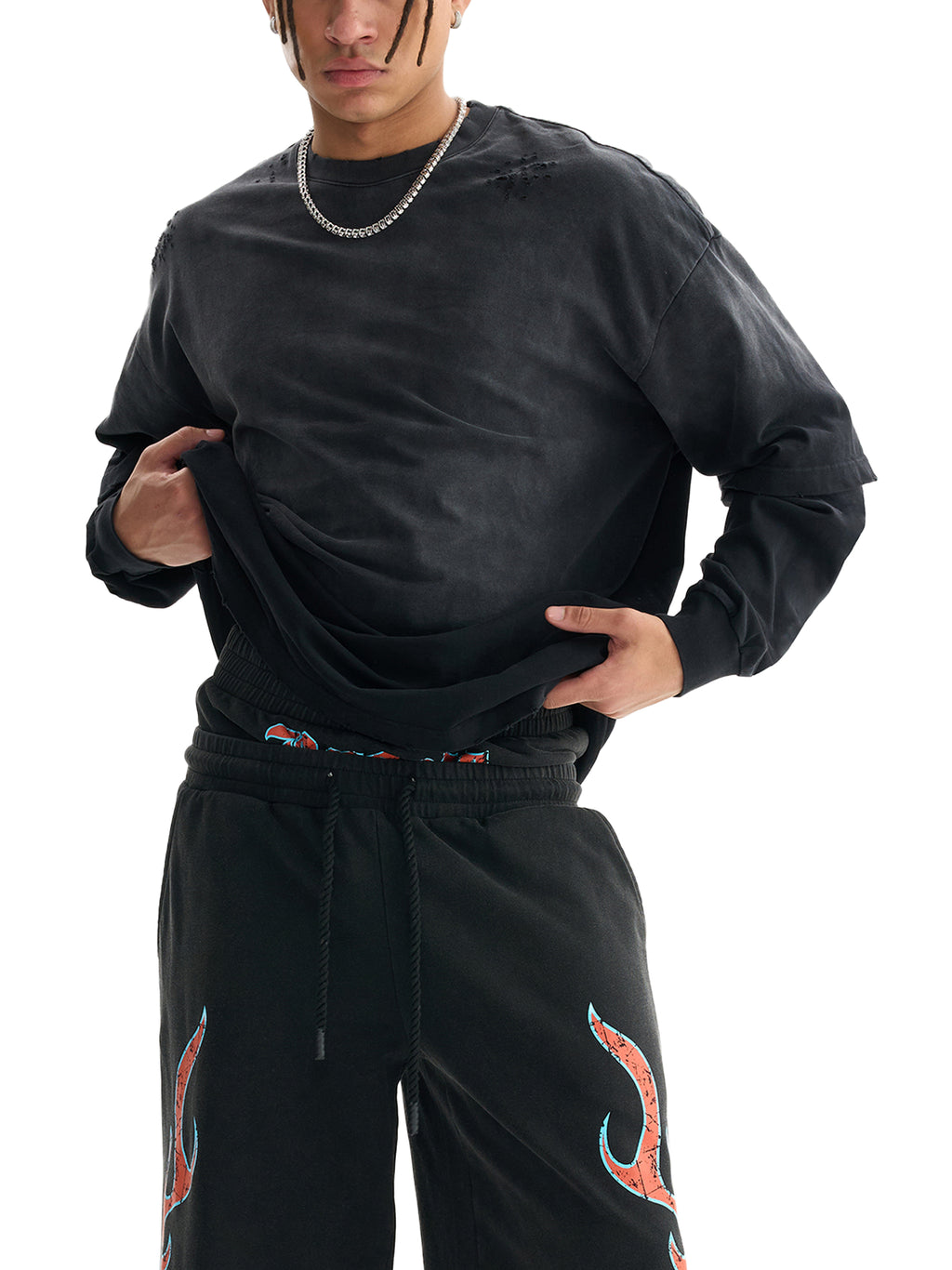 Noah Houk Sunfade Hand-Frayed Faux Two-Piece T-Shirt