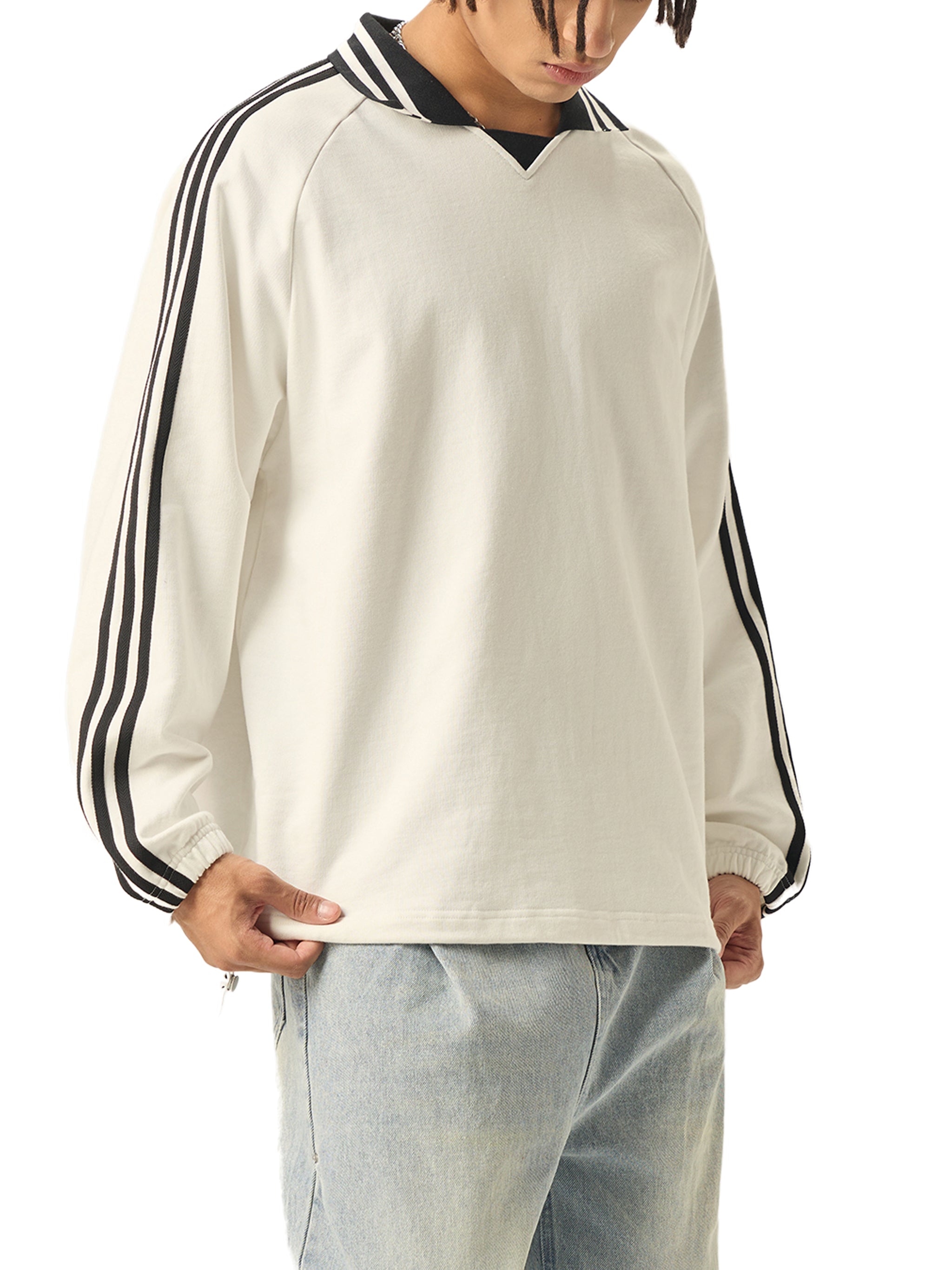Noah Houk Contrast Striped Lapel Collar Sweatshirt