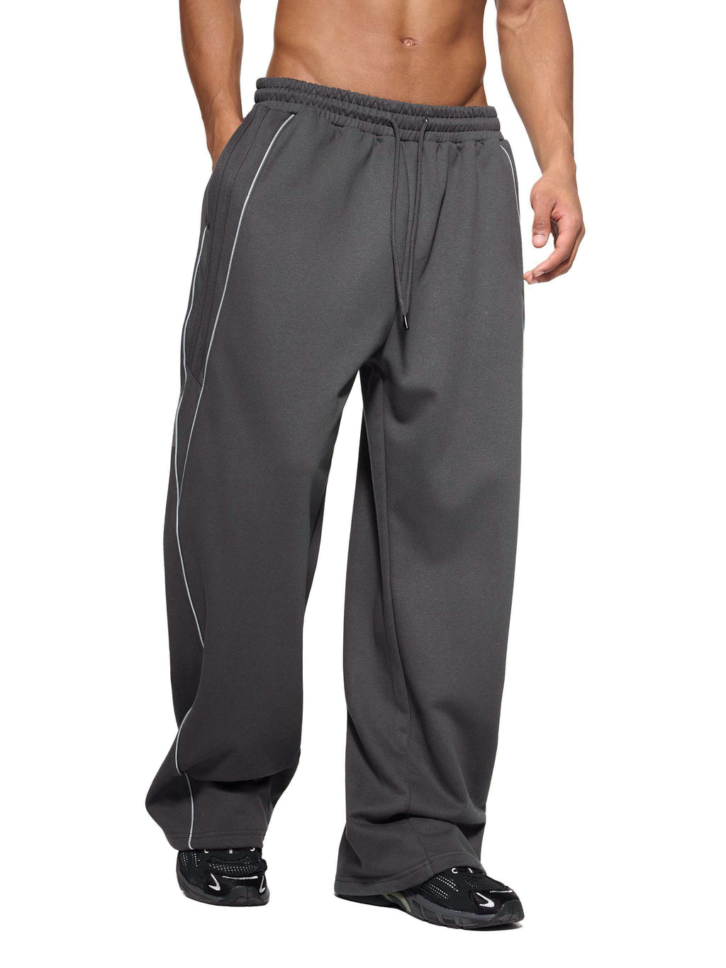 NH Clothing Reflection Striped Straight-Leg Sweatpants
